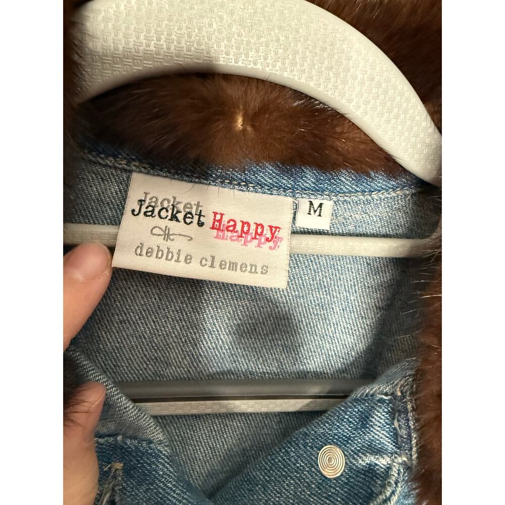 Jacket Happy by Debbie Clemens blue and brown cow hide denim‎ jacket fur lined - Picture 2 of 14